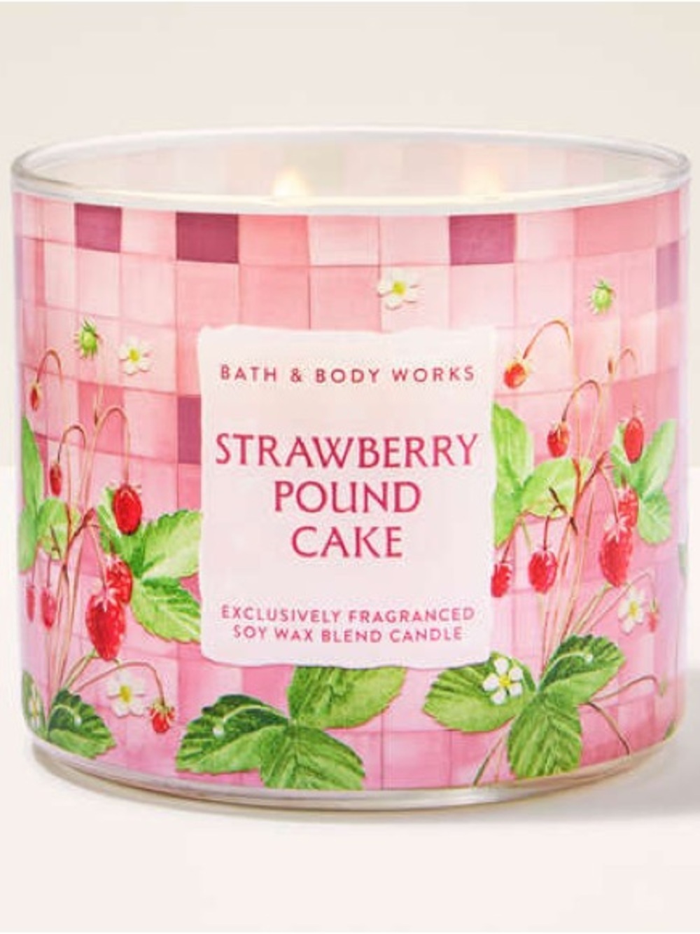 NWT Bath & Body Works Strawberry Pound Cake 3-Wick Candle - Pink